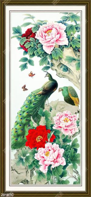Tranh đôi công và hoa mẫu đơn