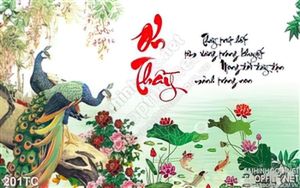 Tranh chim công ơn thầy và hoa sen psd