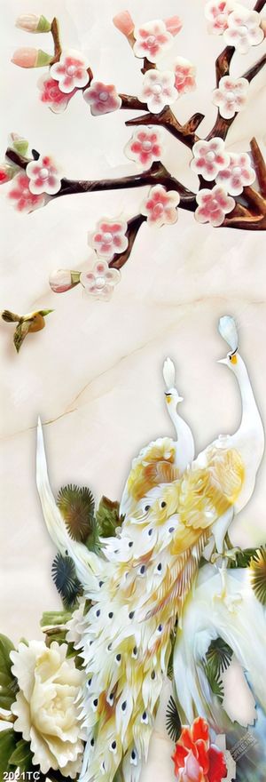 Tranh giả ngọc hoa đào và chim công