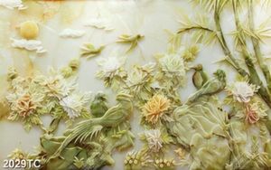 Tranh gải ngọc hoa mẫu đơn và chim uyên ương