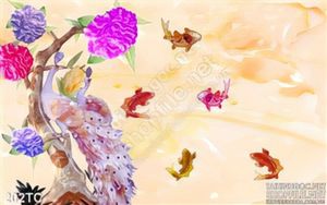 Tranh chim công 3d giả ngọc và cá chép in uv