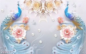 Tranh 3D chim công dán tường chất lượng cao