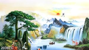 Tranh sơn dầu thác nước phong thủy