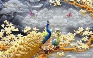 Tranh chim công phù điều đẹp 3d