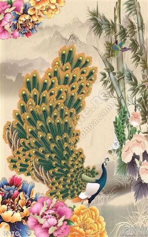Tranh chim công xòe đuôi lộng lẫy in uv