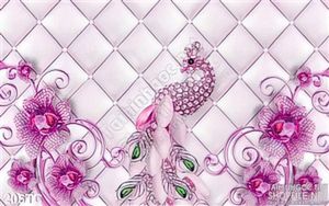 Tranh chim công 3d giả ngọc màu hồng độc lạ