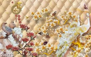 Tranh chim công và hoa mộc lan dán tường