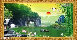 Tranh sơn thủy và chim Hạc