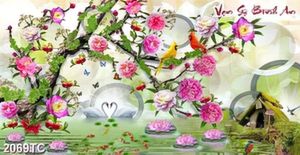 Tranh hoa mẫu đơn và chim thiên nga