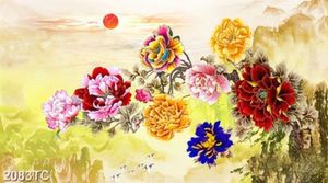 Tranh hoa mẫu đơn và chim Hạc nền phong thủy