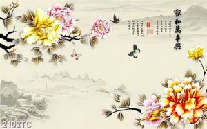 Tranh thư pháp hoa mẫu đơn