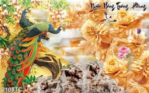 Tranh gỉa ngọc đôi công và hoa mẫu đơn