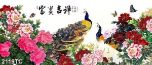 Tranh chim công và vườn hoa mẫu đơn