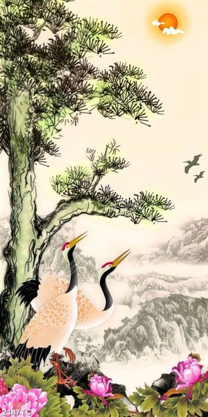 Tranh chim Hạc và cây Tùng khổ dọc