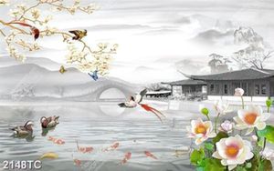 Tranh hoa mộc lan và phong cảnh non nước