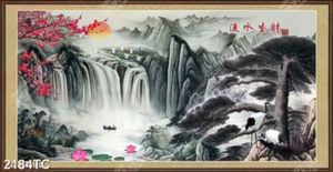 Tranh sơn dầu thác và cây đào