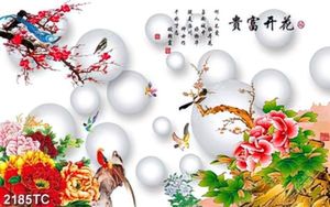 Tranh 3D chim công và hoa mẫu đơn