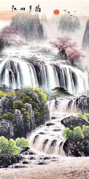 Tranh sơn dầu thác nước mùa xuân
