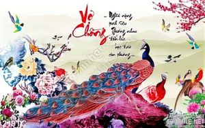 Tranh chim công vợ chồng màu hồng đẹp 3d