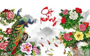 Tranh chim công cát tường hoa mẫu đơn