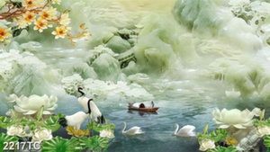Tranh chim Hạc và thiện nga nền giả ngọc