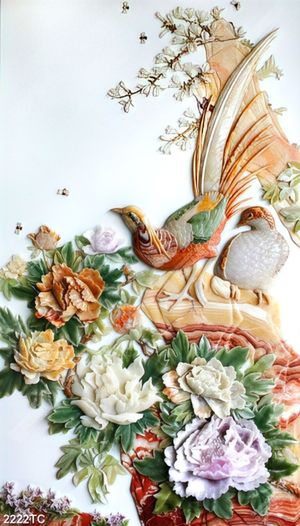 Tranh đôi uyên ương và hoa mẫu đơn chất lượng cao