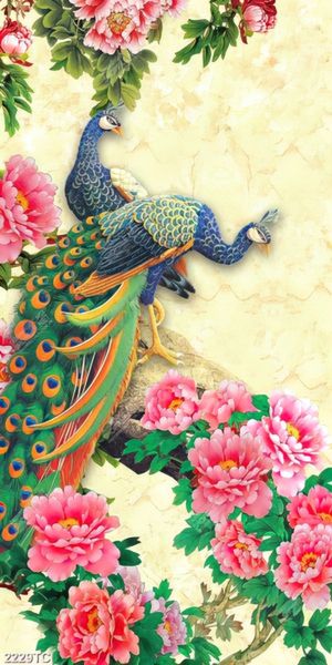 Tranh đôi công và hoa mẫu đơn