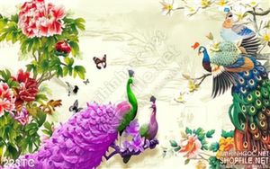 Tranh chim công xòe đuôi màu tím 3d ấn tượng