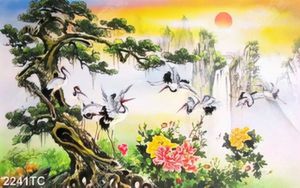 Tranh sơn dầu và chim Hạc in kính đẹp