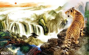 Tranh sơn dầu thác và Hổ nước chất lượng cao