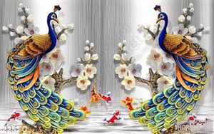 Tranh chim công ghép và cửu ngư quần hội 3d