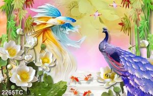 Tranh giả ngọc chim công và cá chép