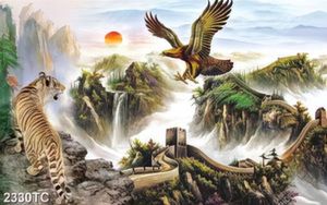 Tranh Hổ và đại bàng, vạn lý trường thành in kính đẹp