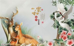 Tranh hươu và chim Hạc giả ngọc chất lượng cao