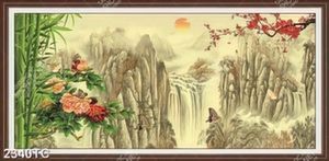 Tranh cây tre và nền thác phong thủy
