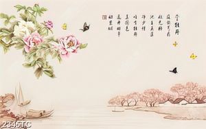Tranh hoa mẫu đơn thư pháp