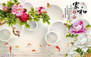 Tranh 3D mẫu đơn và cá chép