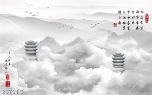 Tranh thư pháp và chùa trên núi
