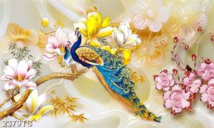 Tranh giả ngọc hoa mộc lan và chim công