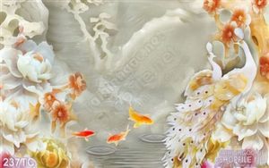 Tranh chim công trắng giả ngọc 3d và cá chép in uv