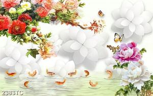 Tranh hoa mẫu đơn và cá chép