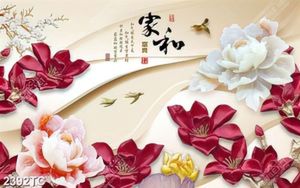Tranh lụa 3D hoa mẫu đơn và mộc lan