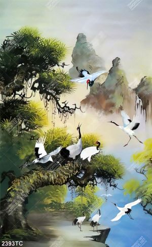 Tranh son dầu và chim Hạc