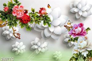 Tranh hoa mẫu đơn nền 3D