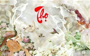 Tranh chim công thọ 3d giả ngọc
