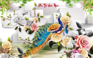 Tranh chữ thư pháp phu thê viên mãn và đôi chim công