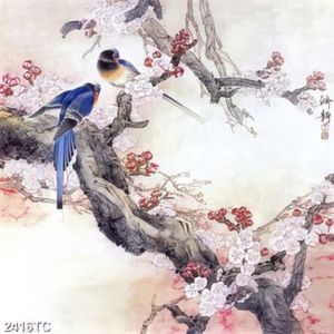 Tranh sơn dầu hoa đào và chim