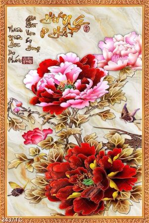 Tranh hoa mẫu đơn có khung
