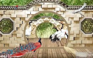 Tranh chim công và đám chim hạc giả ngọc dẹp 3d