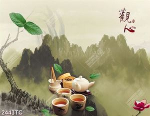 Tranh ấm trà nền thư pháp